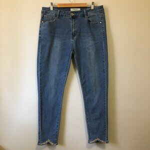 B.S. Jeans Blue Denim Ankle Jeans Rhinestone Embellished Size 42